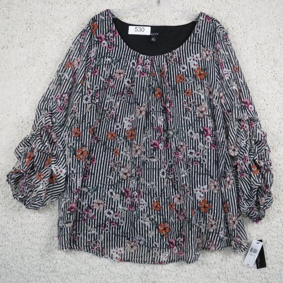 Alyx* Women's Ruffled‎ 3/4 Sleeve Crew Neck Curved Hem Pullover Blouse Size~ 2X - Picture 2 of 12